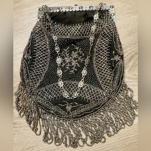 Antique Vintage Art Deco Flapper Era Metal Beaded Hand Bag Purse silver